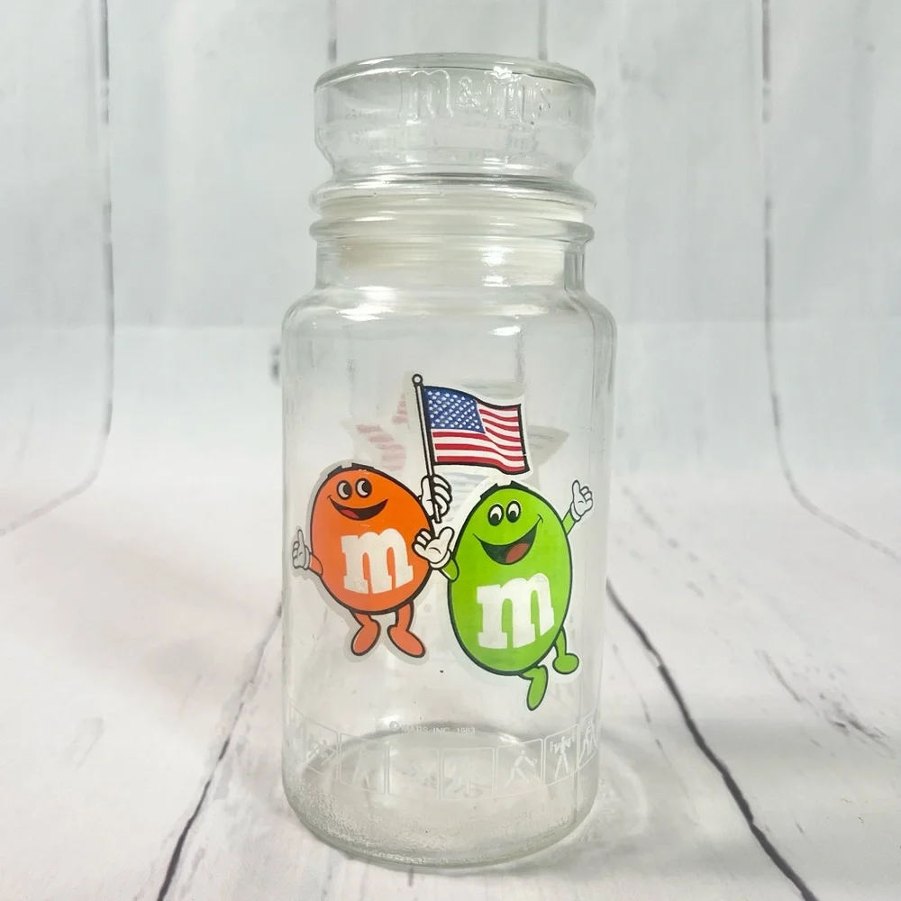 Vintage 1984 Los Angeles Olympics M&M Glass Candy Jar Anchor Hocking Lid